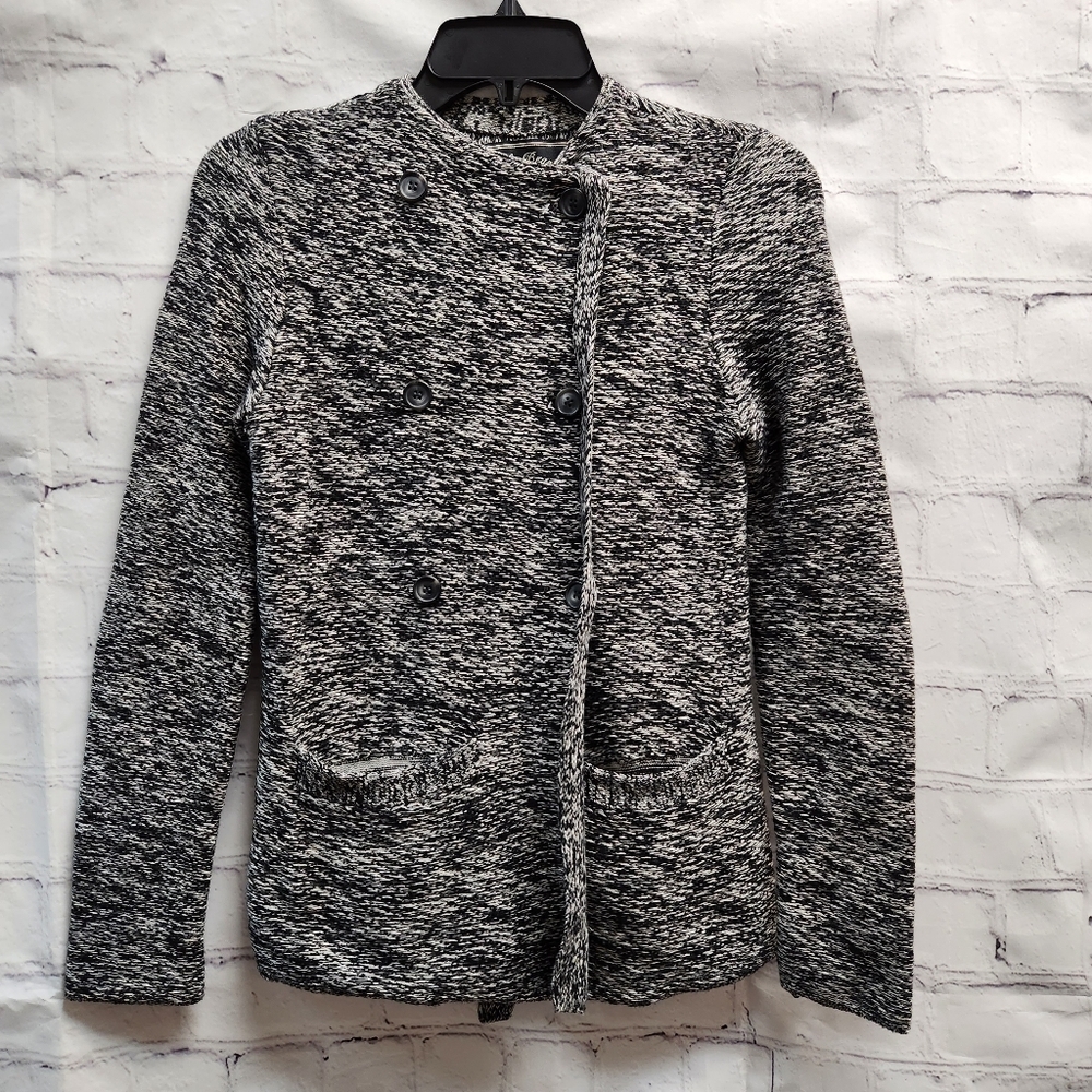 Lucky Brand S black white Double Breasted Button Down Cardigan sweater